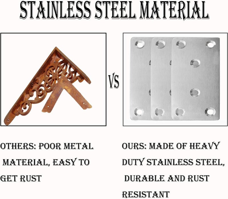 Evadow 40Pack Stainless Steel Flat Bracket Mending Plate, 3.1" x 1.5" Bracket Joining Plate, Heavy Duty Metal Repair Fixing Joining Brace Right Angle for Wood Furniture Cabinet Shelves, Straight Brackets - Image 4